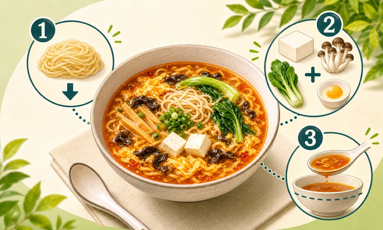 酸辣湯麺を麺量、具材、スープの3点からダイエット中の選び方として整理した図解
